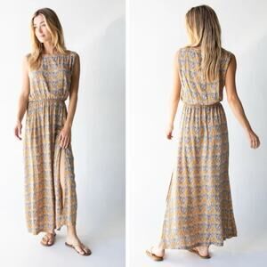 Natural Life NEW Christine Floral Sleeveless Side Slit Maxi Dress Yellow Blue XS